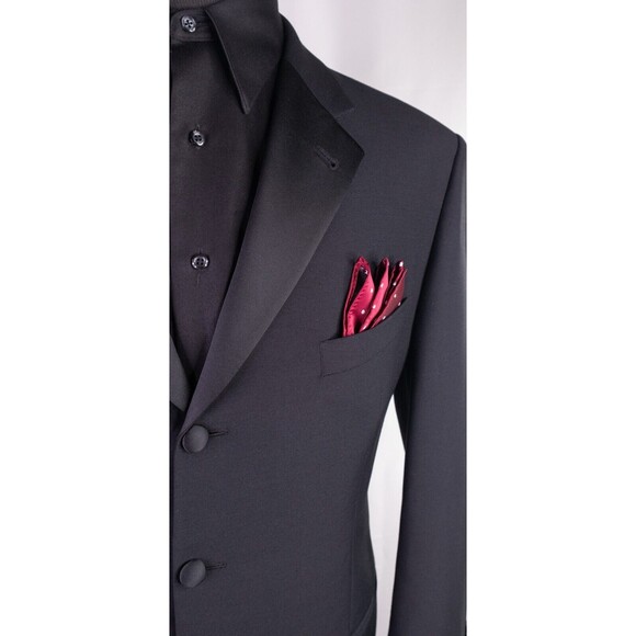 Joseph Abboud 2-Pcs 3 Button Tuxedo Black Jacket Sz 41R Pants 35X30.5 - Picture 4 of 16